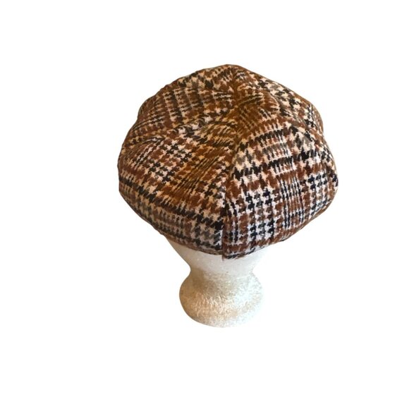 Anthropologie Brown Plaid Womens Baker Boy Cap One Size - Picture 3 of 5